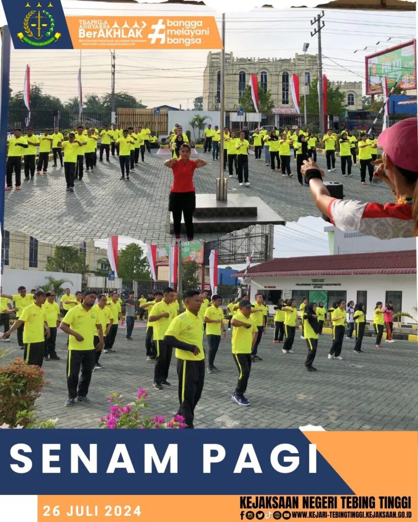 Jumat, 26 Juli 2024 Kejaksaan Negeri Tebing Tinggi melaksanakan Senam Pagi diikuti oleh seluruh Pegawai bertempat di Halaman Kantor Kejaksaan Negeri Tebing Tinggi